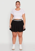 Womens Plus Varsity Stripe Waistband Pleated Skirt, Black,