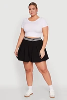 Womens Plus Varsity Stripe Waistband Pleated Skirt, Black,