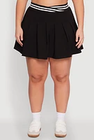 Womens Plus Varsity Stripe Waistband Pleated Skirt, Black,