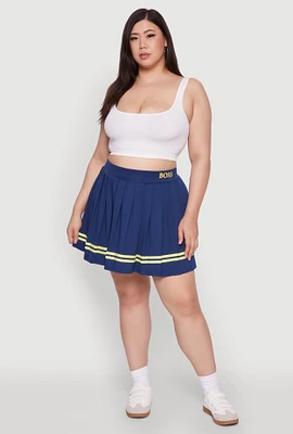 Womens Plus Trendy High Waisted Graphic Pleated Varsity Stripe Skirt,
