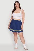Womens Plus Trendy High Waisted Graphic Pleated Varsity Stripe Skirt,