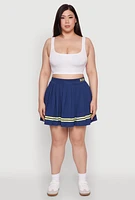 Womens Plus Trendy High Waisted Graphic Pleated Varsity Stripe Skirt,