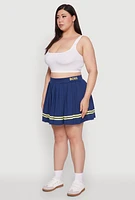 Womens Plus Trendy High Waisted Graphic Pleated Varsity Stripe Skirt,