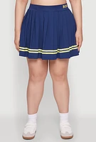 Womens Plus Trendy High Waisted Graphic Pleated Varsity Stripe Skirt,