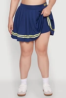 Womens Plus Trendy High Waisted Graphic Pleated Varsity Stripe Skirt,