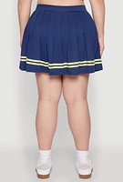 Womens Plus Trendy High Waisted Graphic Pleated Varsity Stripe Skirt,
