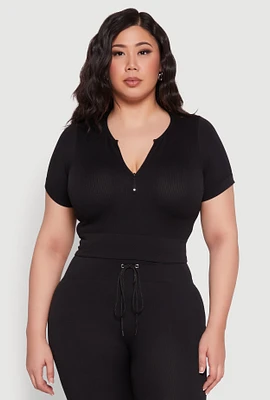 Womens Plus Seamless Zip Front Crop Top,