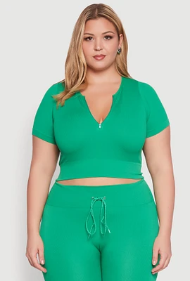 Womens Plus Seamless Zip Front Crop Top,