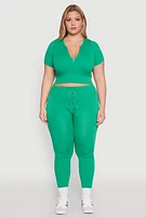 Womens Plus Seamless Zip Front Crop Top, Green,