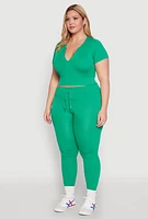 Womens Plus Seamless Zip Front Crop Top, Green,