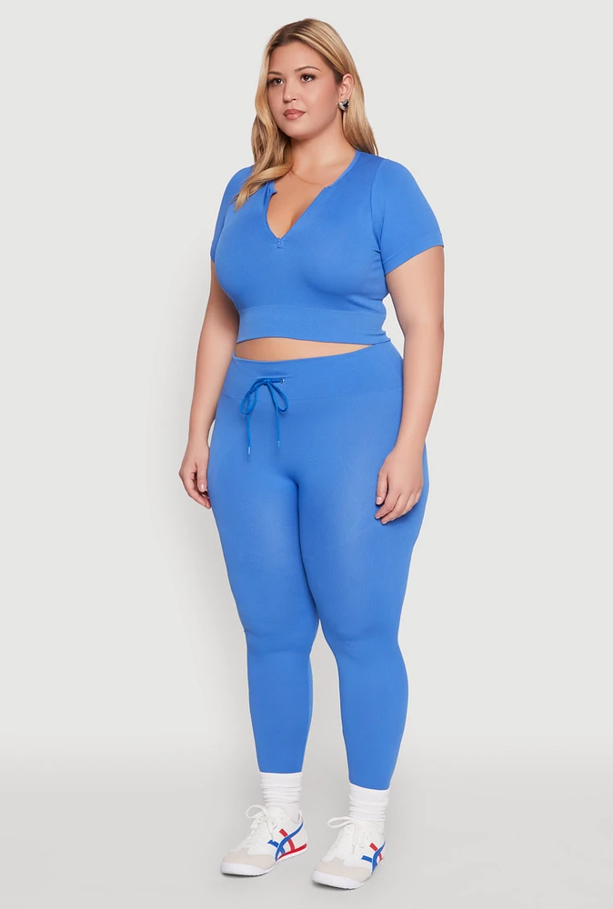Womens Plus Size Seamless Zip Front Crop Top, Blue, Size 2X