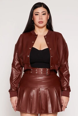 Womens Plus Faux Leather Bomber Jacket, 2X