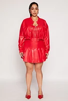 Womens Plus Size Faux Leather Bomber Jacket, Red, Size 1X