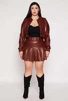 Womens Plus Size Faux Leather Belted Skort, Brown, Size 2X