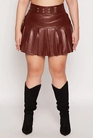 Womens Plus Size Faux Leather Belted Skort, Brown, Size 2X