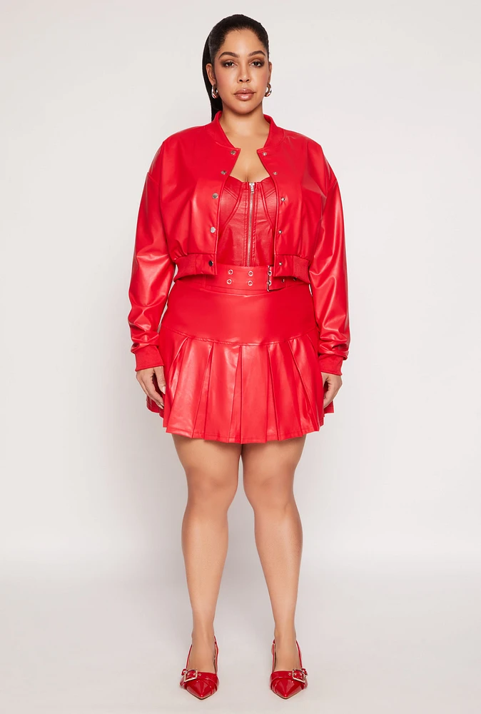 Womens Plus Size Faux Leather Belted Skort, Red, Size 2X