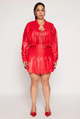 Womens Plus Size Faux Leather Belted Skort, Red, Size 3X