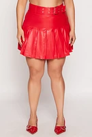 Womens Plus Size Faux Leather Belted Skort, Red, Size 2X