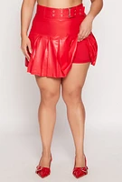 Womens Plus Size Faux Leather Belted Skort, Red, Size 2X