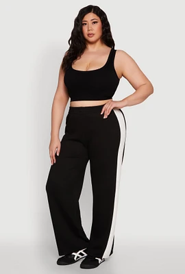 Womens Plus Contrast Trim Wide Leg Pants,