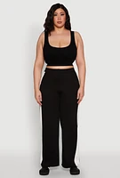 Womens Plus Size Contrast Trim Wide Leg Pants, Black, Size 2X