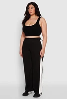 Womens Plus Size Contrast Trim Wide Leg Pants, Black, Size 2X