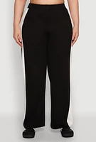 Womens Plus Size Contrast Trim Wide Leg Pants, Black, Size 2X