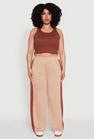Womens Plus Contrast Trim Wide Leg Pants,