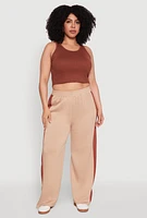 Womens Plus Contrast Trim Wide Leg Pants,