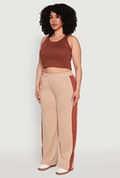 Womens Plus Contrast Trim Wide Leg Pants,