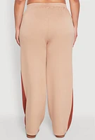 Womens Plus Contrast Trim Wide Leg Pants,
