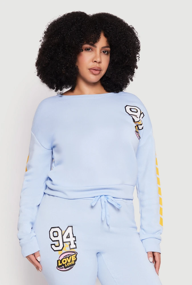 Womens Plus Size 94 Love Sweatshirt, Blue, Size 3X
