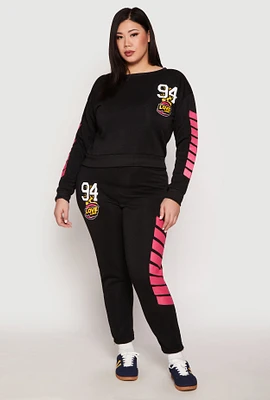 Womens Plus Size 94 Love Graphic Zip Hem Sweatpants, Black, Size 1X