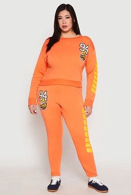 Womens Plus 94 Love Graphic Zip Hem Sweatpants, Orange,