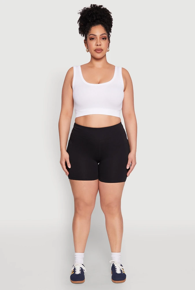 Womens Plus Size Side Pocket Biker Shorts, Black, Size 2X