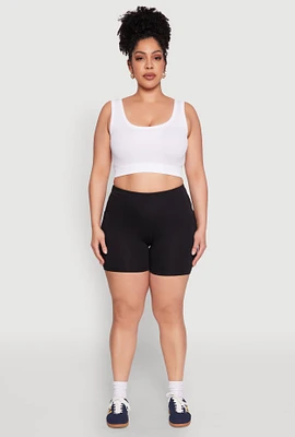 Womens Plus Size Side Pocket Biker Shorts, Black, Size 2X