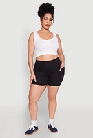Womens Plus Size Side Pocket Biker Shorts, Black, Size 2X