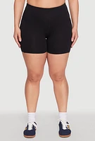 Womens Plus Size Side Pocket Biker Shorts, Black, Size 2X