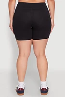 Womens Plus Size Side Pocket Biker Shorts, Black, Size 2X