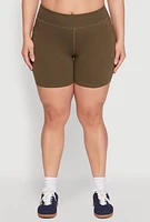 Womens Plus Size Side Pocket Biker Shorts, Green, Size 2X