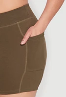 Womens Plus Size Side Pocket Biker Shorts, Green, Size 2X