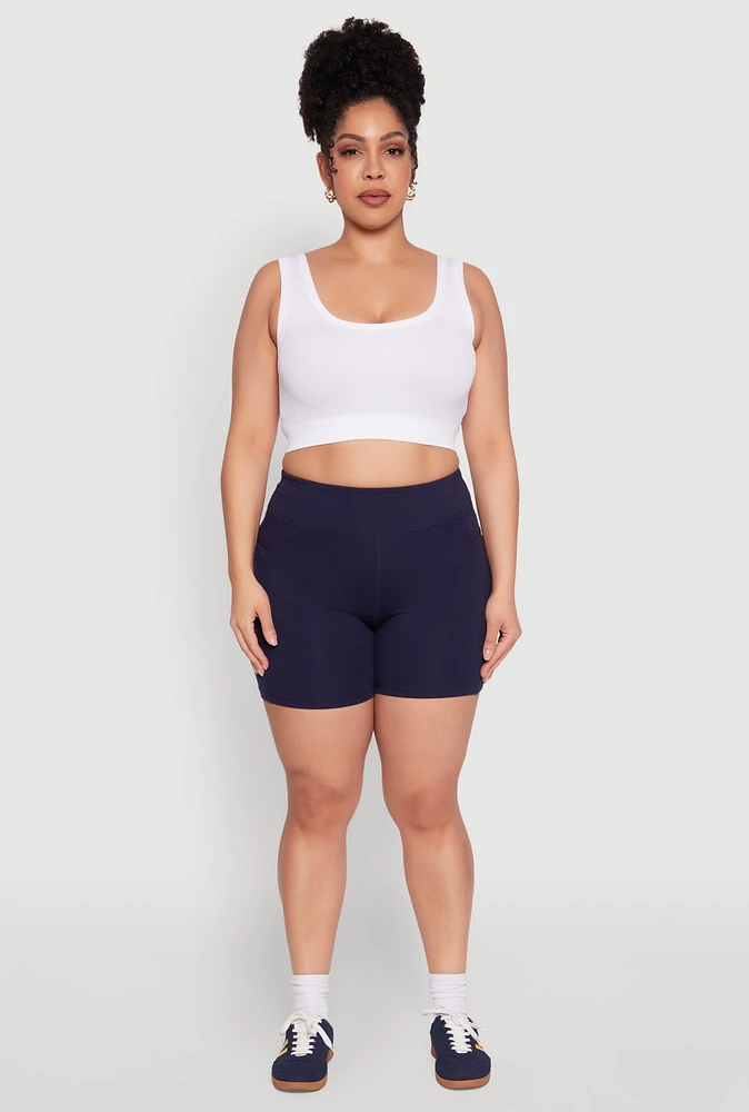 Womens Plus Side Pocket Biker Shorts,