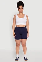 Womens Plus Side Pocket Biker Shorts,