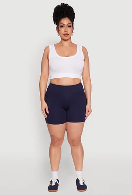 Womens Plus Side Pocket Biker Shorts, Blue,