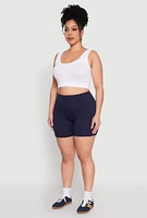 Womens Plus Side Pocket Biker Shorts,