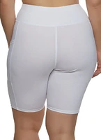 Womens Plus Size Basic Pocket Biker Shorts, White, Size 1X