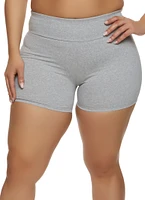 Womens Plus Size Wide Waistband Biker Shorts, Grey, Size 3X
