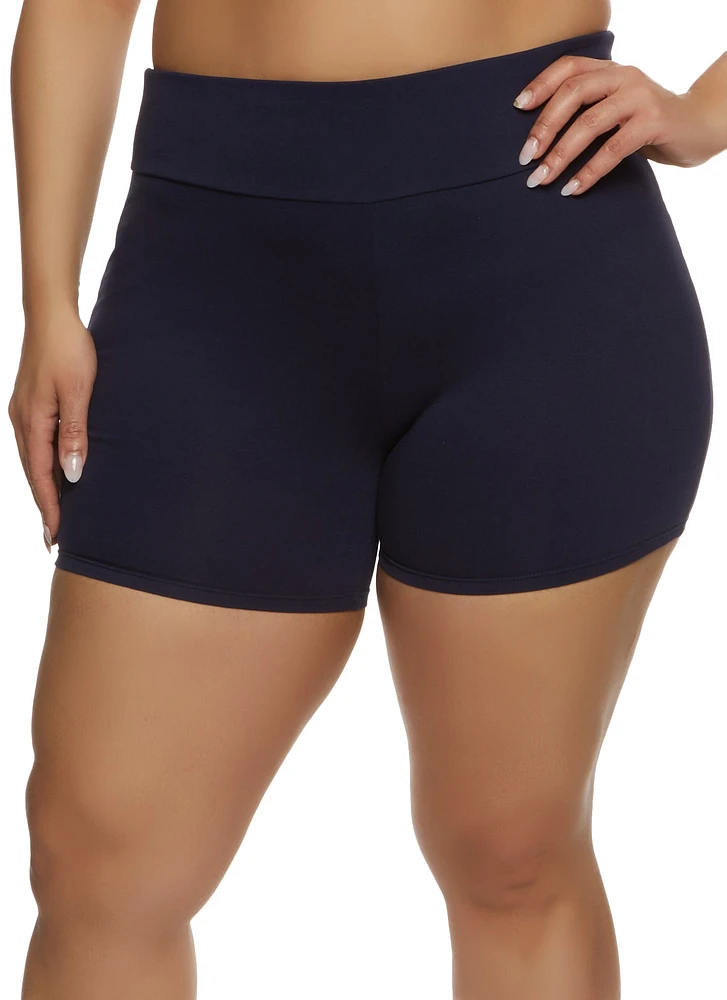Womens Plus Wide Waistband Biker Shorts,