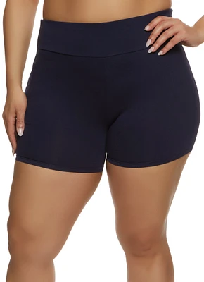 Womens Plus Wide Waistband Biker Shorts,