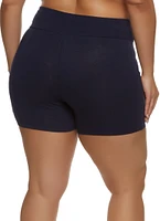 Womens Plus Wide Waistband Biker Shorts,